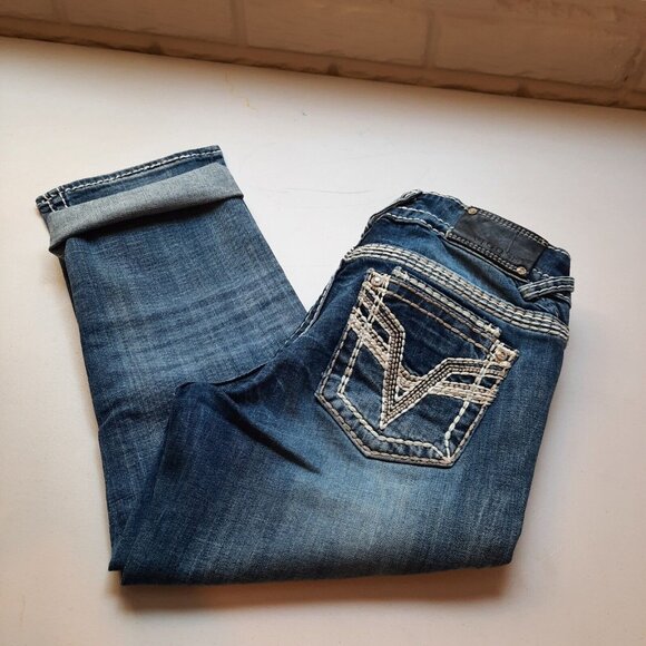 Vigoss Jeans Womens 5/6 Chelsea Capri Thick Stitch Western Cowgirl Rodeo Bling - Picture 1 of 14